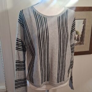 Philosophy Gray and Black Striped Lightweight Woolblend Boxy Sweater